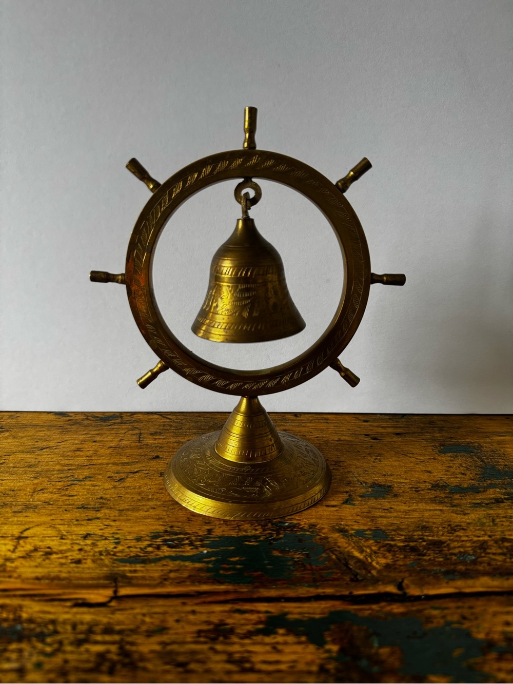 Decorative Brass Bell on Stand - Gold Tone